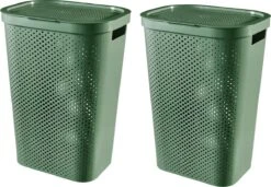 Curver Infinity Recycled Wasmand Met Deksel - 60L - 2 Stuks - Groen