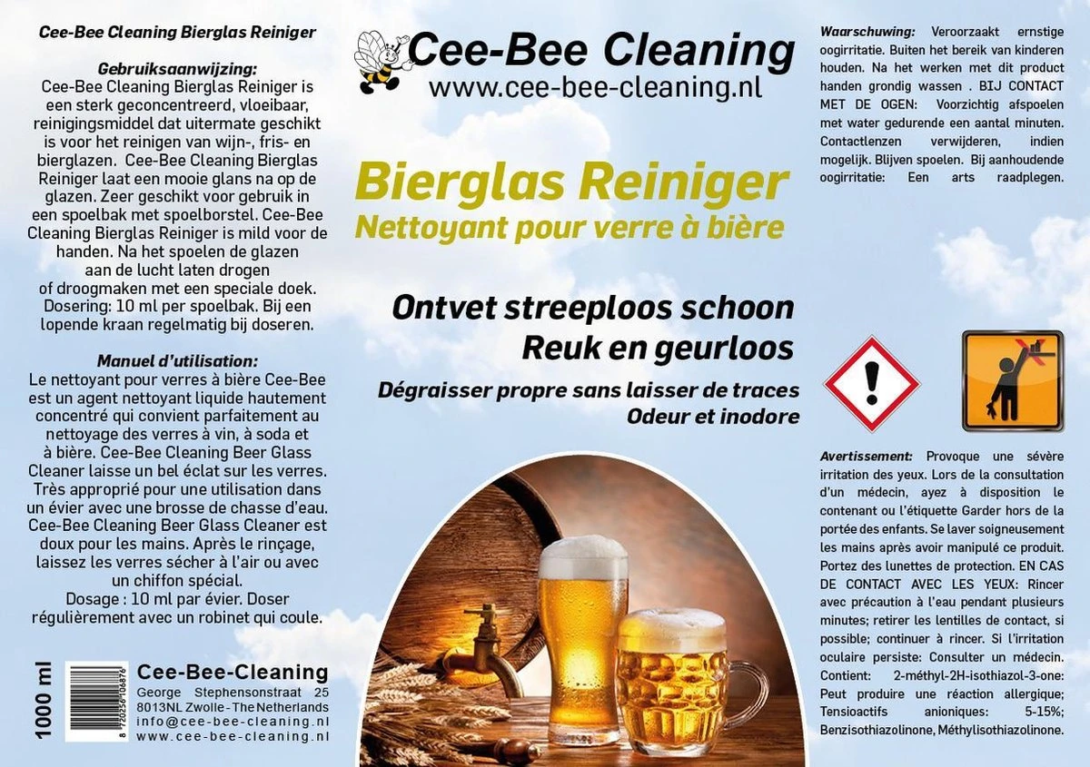 Bierglas Reiniger - 1 Flacon - 1 Liter - Spoelmiddel - Glazen Spoelmiddel 4 Bierglas Reiniger - 1 Flacon - 1 Liter - Spoelmiddel - Glazen Spoelmiddel - Afbeelding 2