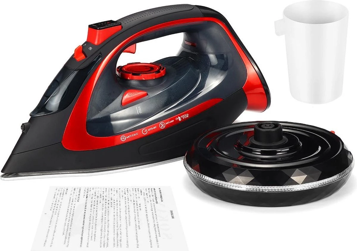 Royalty Line Draadloos Strijkijzer - Krachtig Snoerloos Strijken - Snoerloze Stoomstrijkijzer - Droogstrijkijzer - 2400W - Strijkijzer Met Stoomgenerator - 450ML Watercapaciteit - Rood 6 Royalty Line Draadloos Strijkijzer - Krachtig Snoerloos Strijken - Snoerloze Stoomstrijkijzer - Droogstrijkijzer - 2400W - Strijkijzer Met Stoomgenerator - 450ML Watercapaciteit - Rood - Afbeelding 4