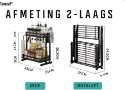 TammaT - Kruidenrek - Kruidenrek Staand - Inklapbare Keukenrek - 3-laags 35x21x56,5CM - Keuken Organizer - Aanrecht Organizer - Keuken Opslag - Roestvrij Staal - Opbergrek - Keuken Organizers - Roestvrij En Krasvrij -Huishoudelijke Artikelen Winkel 1200x861