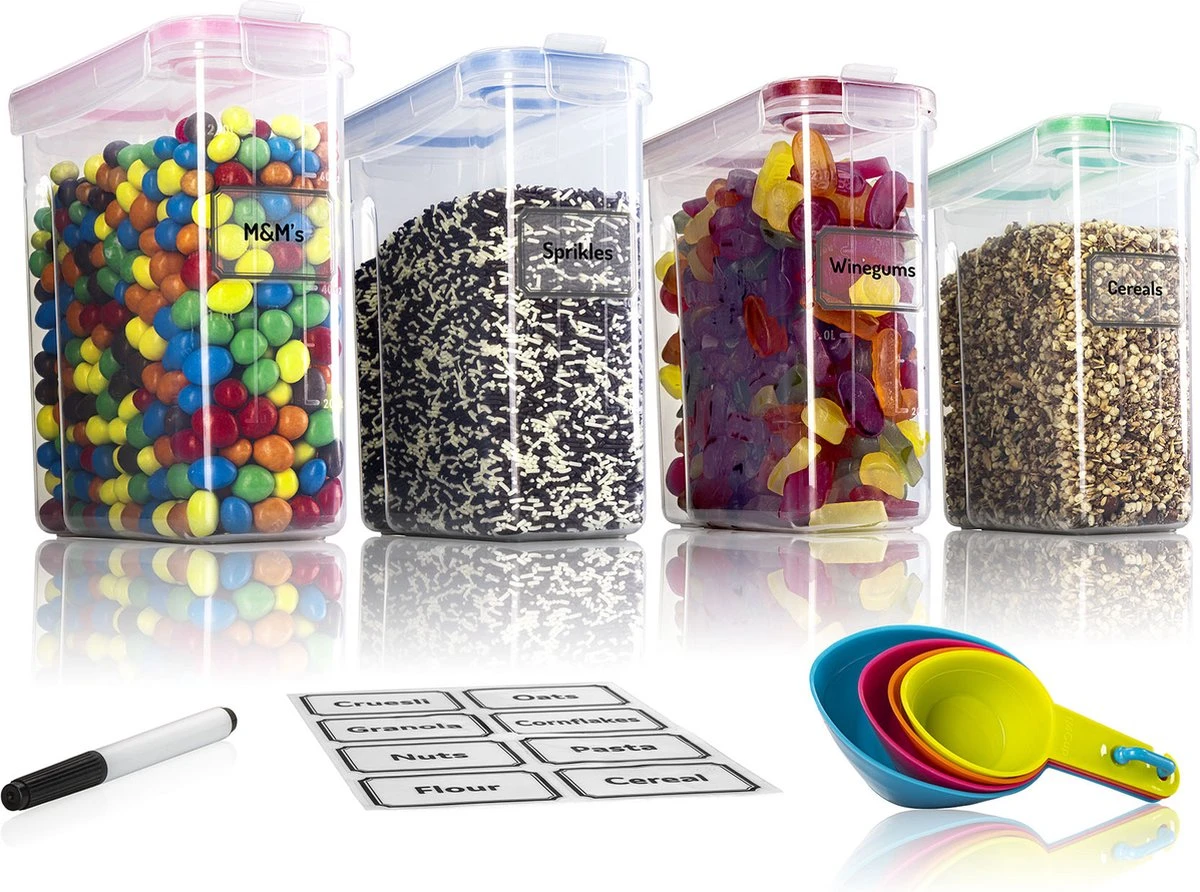 TNM Luxe Luchtdichte Voorraadbussen Set (4x2,5L) – Voorraadpotten - 4 Kleuren 3 TNM Luxe Luchtdichte Voorraadbussen Set (4x2,5L) – Voorraadpotten - 4 Kleuren