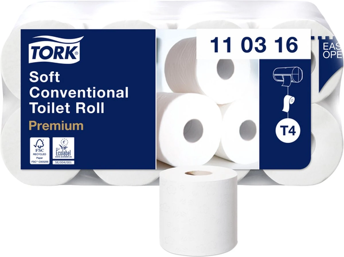 Tork Traditioneel Toiletpapier 3-laags Wit 250 Vel T4 Premium 3 Tork Traditioneel Toiletpapier 3-laags Wit 250 Vel T4 Premium
