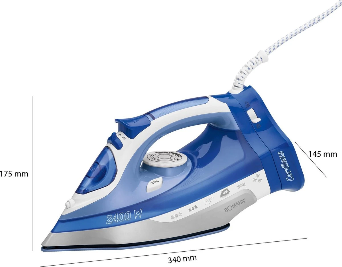 Bomann DB 6006 CB - Stoomstrijkijzer - Draadloos - 2400W - Blauw/Wit 18 Bomann DB 6006 CB - Stoomstrijkijzer - Draadloos - 2400W - Blauw/Wit - Afbeelding 16