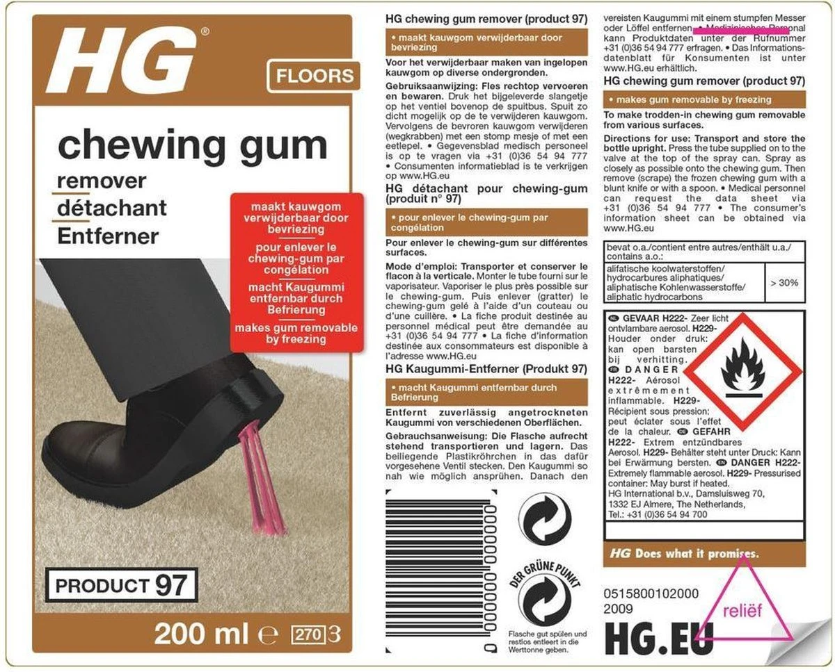 HG Chewing Gum Remover (HG Product 97) - 200ml - Bevriest Kauwgom 4 HG Chewing Gum Remover (HG Product 97) - 200ml - Bevriest Kauwgom - Afbeelding 2