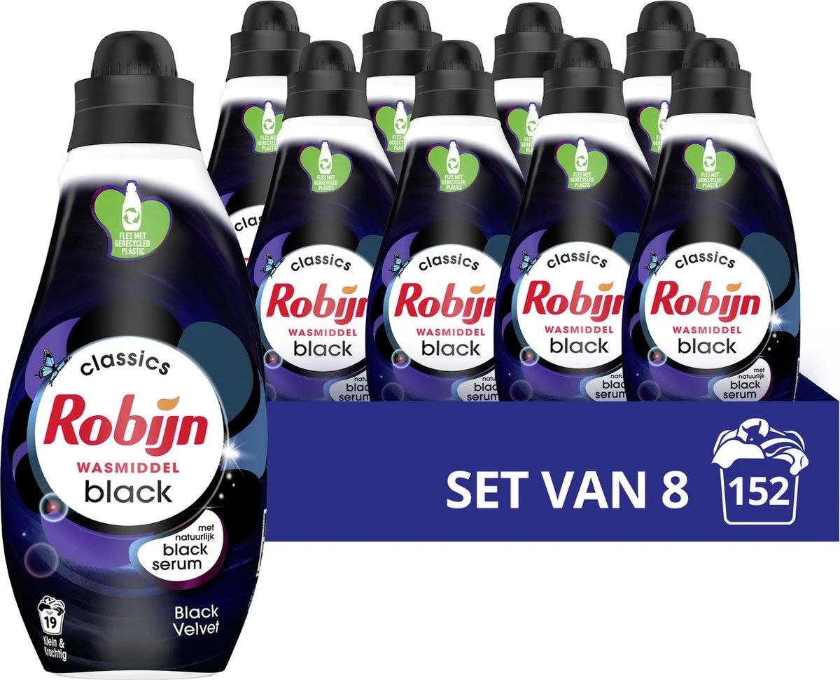Robijn Klein & Krachtig Black Velvet Vloeibaar Wasmiddel - 8 X 19 Wasbeurten - Voordeelverpakking 3 Robijn Klein & Krachtig Black Velvet Vloeibaar Wasmiddel - 8 X 19 Wasbeurten - Voordeelverpakking