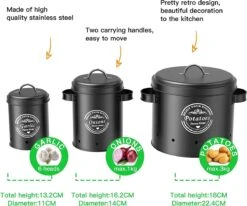 Professionele Bewaardozen - Set Van 3 - Voor Aardappels, Uien En Knoflook - Retro Design - Voorraadcontainer Van Metaal - Keukenopslag - Groentes Bewaren Voor Lange Tijd - Perfect Cadeau Voor In De Keuken -Huishoudelijke Artikelen Winkel 1200x999