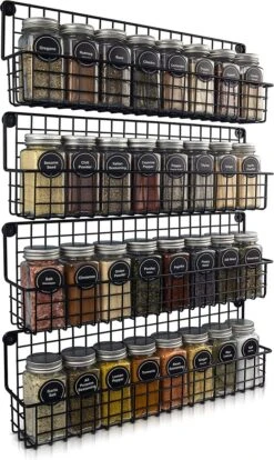 Friendly Kitchen Ophangbaar Kruidenrek - 4 Kruidenrekjes Voor Totaal 32 Kruidenpotjes - Spice Rack - Staal - Zwart