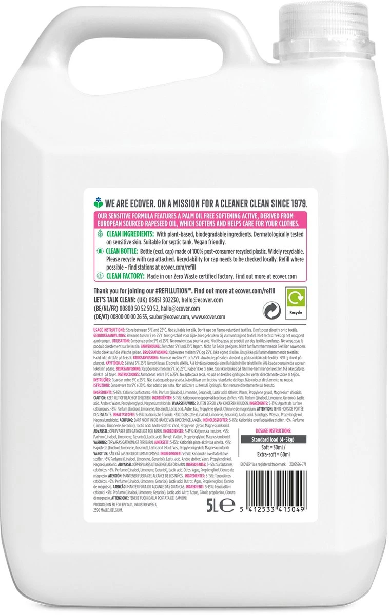 Ecover Wasverzachter - Appelbloesem & Amandel - 5L 5 Ecover Wasverzachter - Appelbloesem & Amandel - 5L - Afbeelding 3