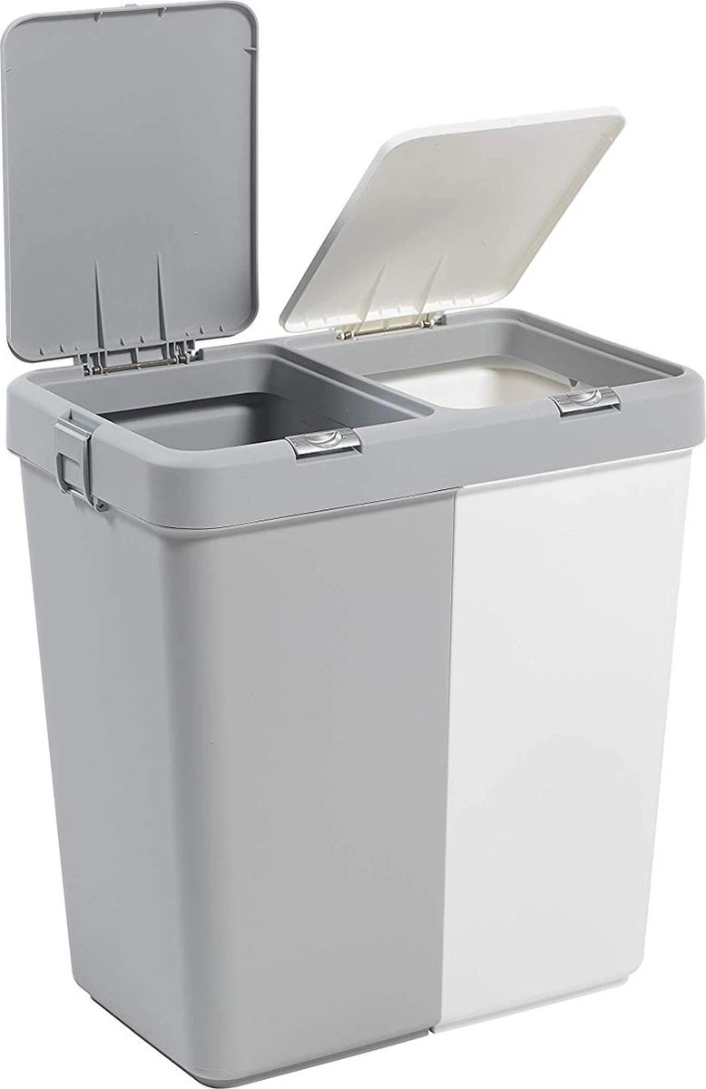 Motek® - Wasmand - 2 Vakken Met Deksel - Met Touch Deksel - Gemaakt Van 100% Gerecycled Kunststof - 80 L - Wasmand Met Deksel - Wassorteerder - Grijs - Wit 3 Motek® - Wasmand - 2 Vakken Met Deksel - Met Touch Deksel - Gemaakt Van 100% Gerecycled Kunststof - 80 L - Wasmand Met Deksel - Wassorteerder - Grijs - Wit