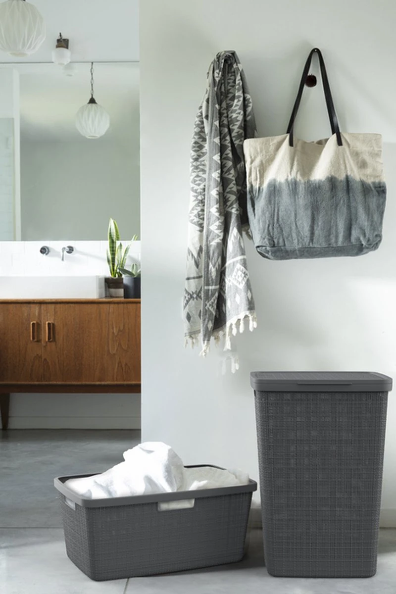 Curver Jute Wasmand Met Deksel 58L + Wasmand 46L - Donkergrijs 13 Curver Jute Wasmand Met Deksel 58L + Wasmand 46L - Donkergrijs - Afbeelding 11