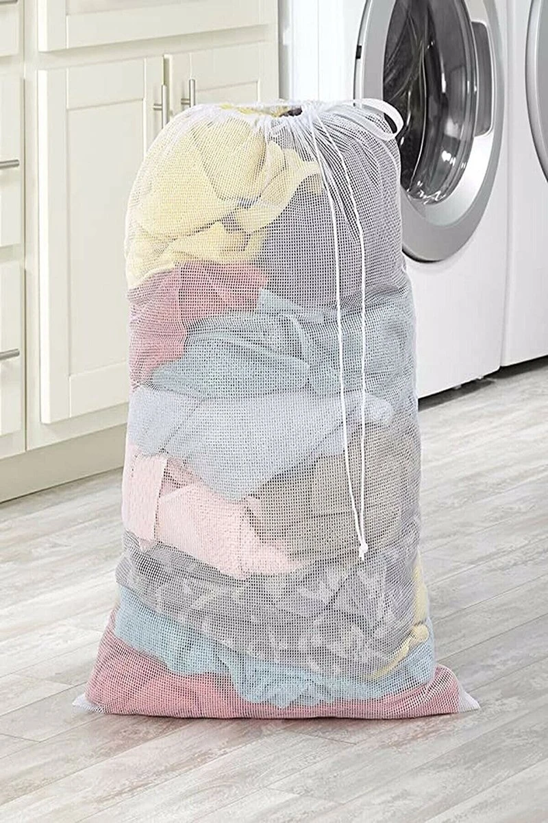 Wasnet Waszak - Groot - XL - 60 X 80 CM - Wit - Treksysteem - Trekbandsluiting - Polyester - Laundry Bag 4 Wasnet Waszak - Groot - XL - 60 X 80 CM - Wit - Treksysteem - Trekbandsluiting - Polyester - Laundry Bag - Afbeelding 2
