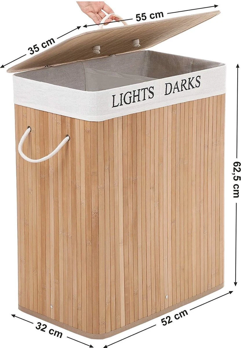 Songmics Bamboe Wasmand, 32 X 52 X 62,5 Cm 100L 4 Songmics Bamboe Wasmand, 32 X 52 X 62,5 Cm 100L - Afbeelding 2
