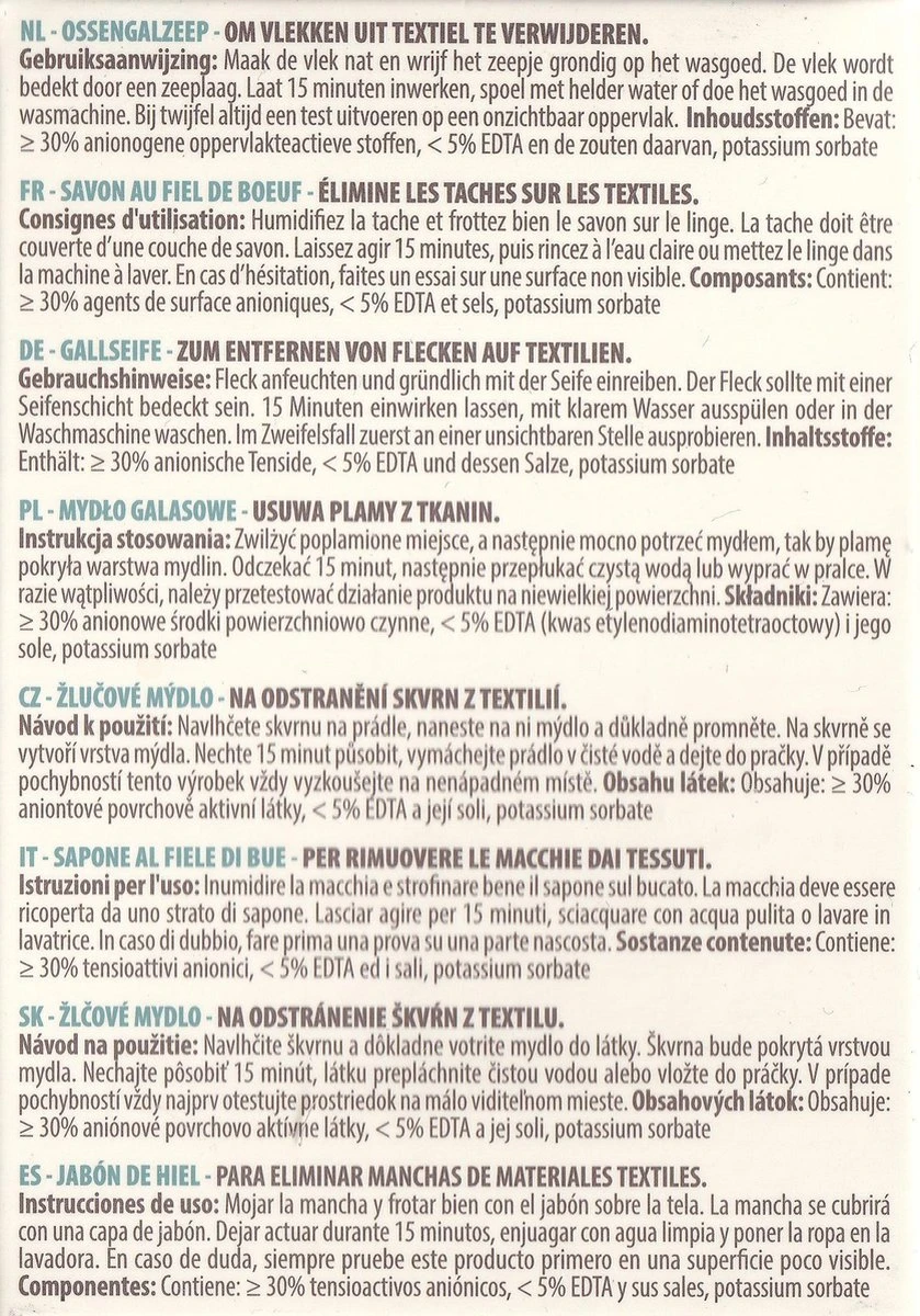 Authentieke Ossengalzeep - Vlekkenverwijderaar Voor Textiel - 100g - Mariette. 4 Authentieke Ossengalzeep - Vlekkenverwijderaar Voor Textiel - 100g - Mariette. - Afbeelding 2