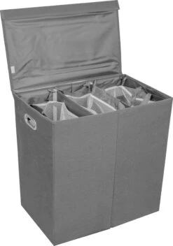 LIVILO - Wasmand – 3 Vakken Met Deksel – Opvouwbaar – 120 Liter – Met 3 Uitneembare Waszakken – Stoffen Wasmand – Grijs