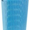 Grote Rotan Wasmand/opbergmand Met Deksel 60 Liter In Kleur Lichtblauw - Kunststof - L35 X B43 X H62 Cm - Wasmanden