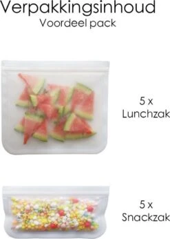 Merkloos Siliconen Vershoudzakken - 10 Stuks - Diepvrieszakken - Lekvrij - Boterhamzak Herbruikbaar - Bewaarzakjes - Duurzaam - Hersluitbaar -Huishoudelijke Artikelen Winkel 856x1200 2