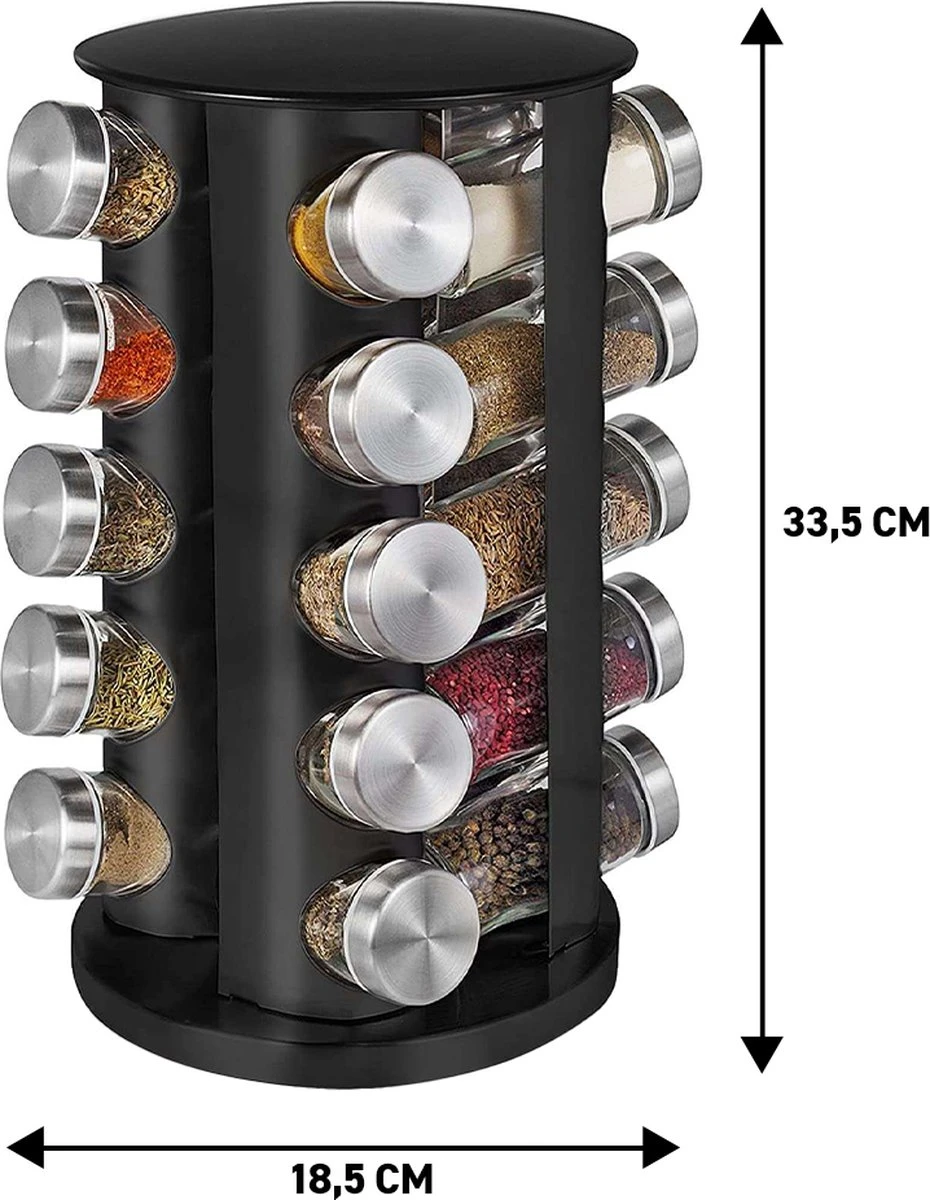 Merkloos Draaibaar Kruidenrek Met 20 Kruidenpotjes - Kruidenrek Staand - Aanrecht Organiser - Glazen Potjes Met Deksel - Inclusief 32 Etiketten En 1 Uitwisbare Stift - Ronde Afwerking - Zwart 6 Merkloos Draaibaar Kruidenrek Met 20 Kruidenpotjes - Kruidenrek Staand - Aanrecht Organiser - Glazen Potjes Met Deksel - Inclusief 32 Etiketten En 1 Uitwisbare Stift - Ronde Afwerking - Zwart - Afbeelding 4