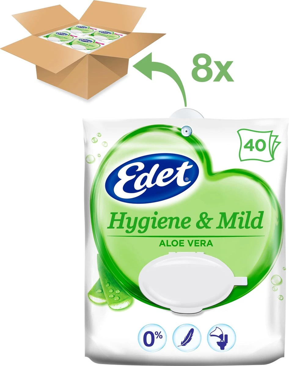 Edet Aloe Vera Vochtig Toiletpapier - 8 X 40 Stuks - Halfjaar Voorraad 4 Edet Aloe Vera Vochtig Toiletpapier - 8 X 40 Stuks - Halfjaar Voorraad - Afbeelding 2