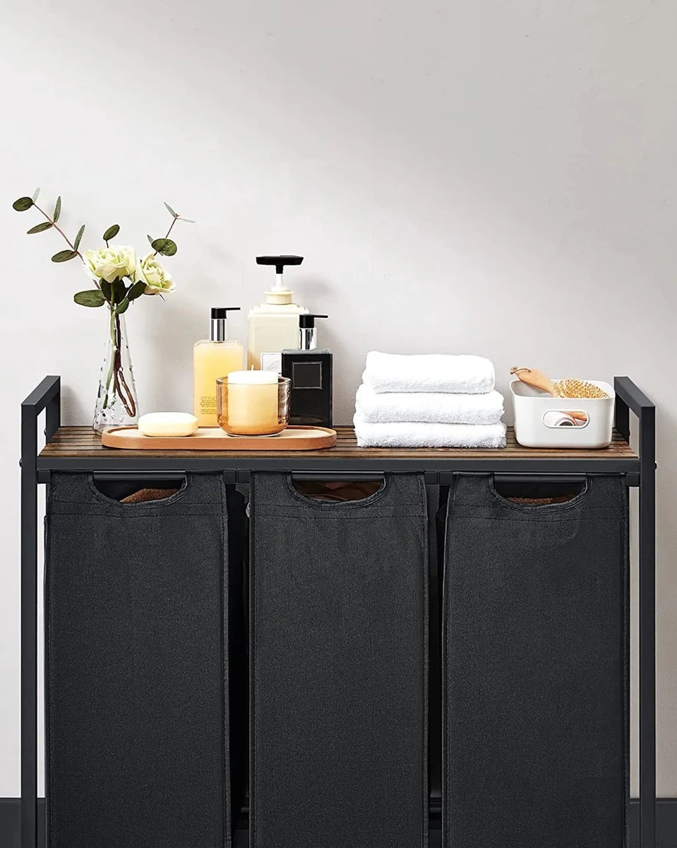 A.T. Shop Wasmand, Wascollector, Wassorteerder, 3 Compartimenten, Met Plank, Waszak Uitschuifbaar En Afneembaar, Per Zak 38 Liter 6 A.T. Shop Wasmand, Wascollector, Wassorteerder, 3 Compartimenten, Met Plank, Waszak Uitschuifbaar En Afneembaar, Per Zak 38 Liter - Afbeelding 4