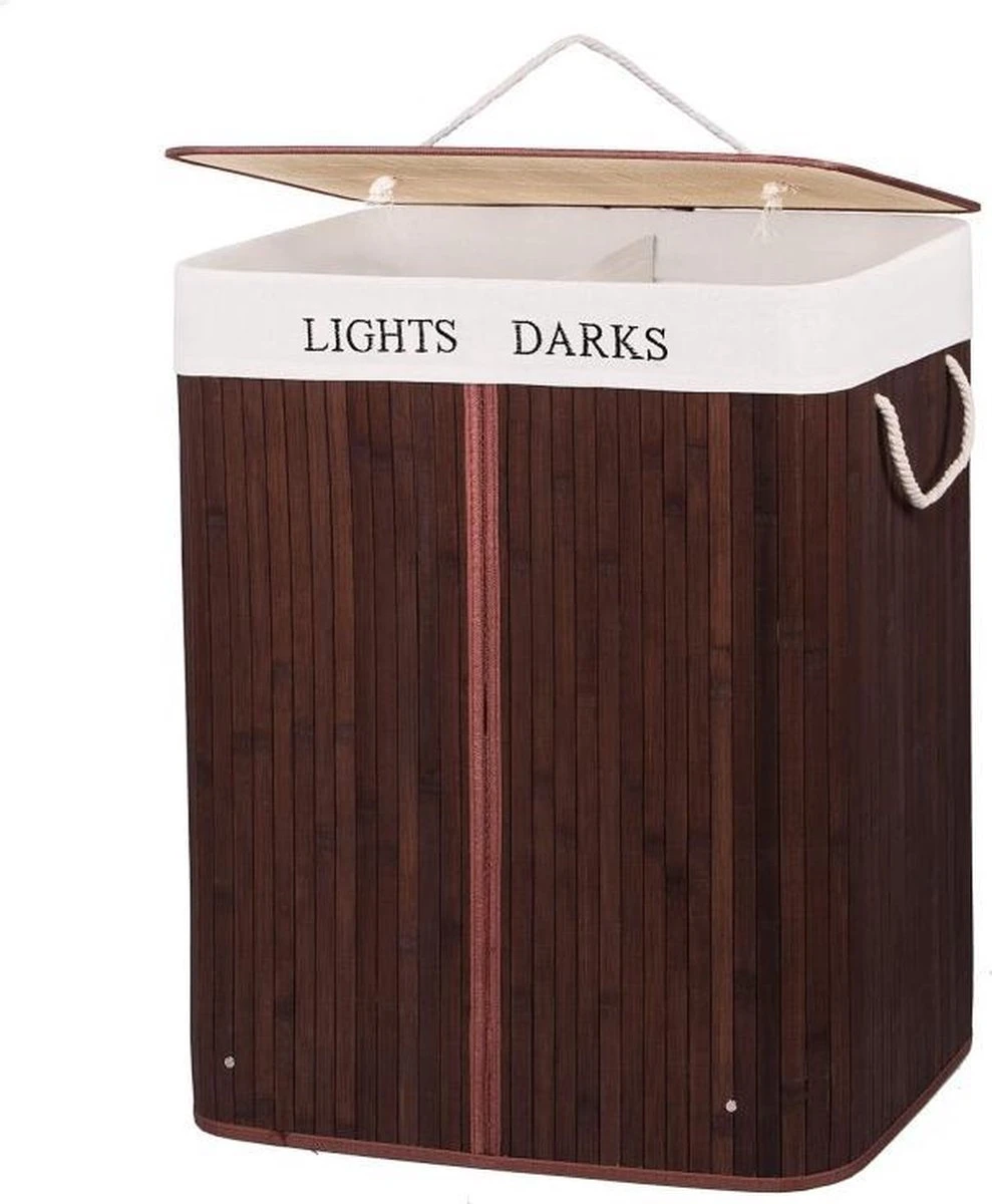 Springos Dubbele Wasmand | 2 Vakken Met Deksel | Opvouwbaar | 100 Liter | Met Uitneembare Waszak | Wasmand | Bruin 8 Springos Dubbele Wasmand | 2 Vakken Met Deksel | Opvouwbaar | 100 Liter | Met Uitneembare Waszak | Wasmand | Bruin - Afbeelding 6